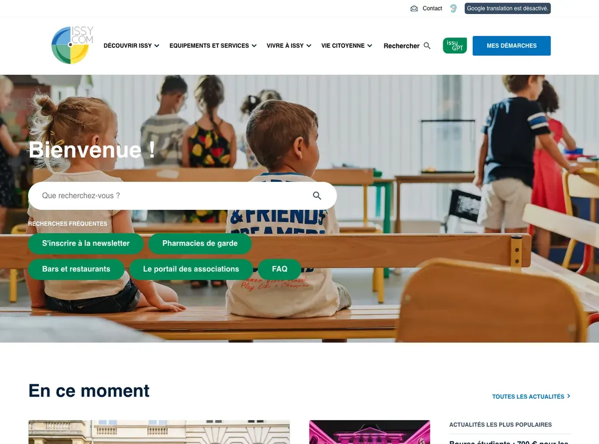 Capture d'écran du site de la ville d'Issy-les-Moulineaux