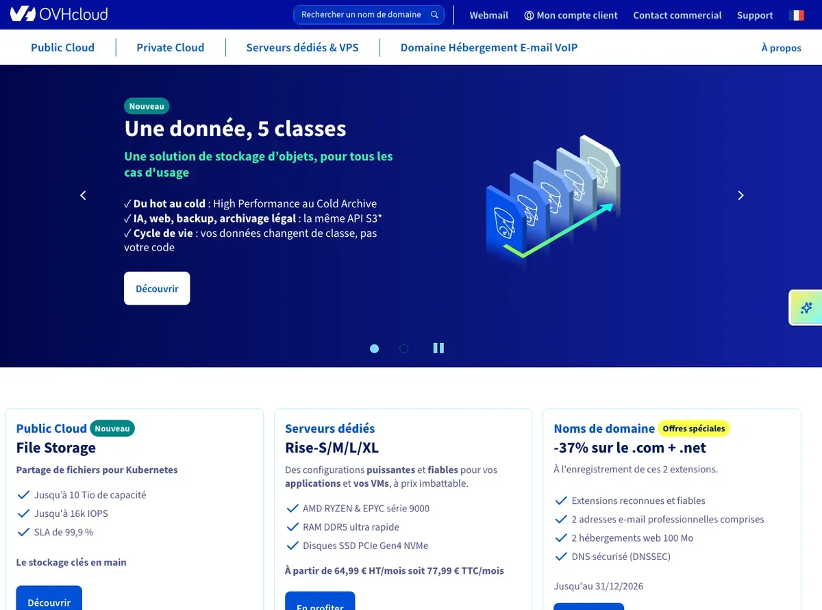 Capture d'écran du site OVHcloud